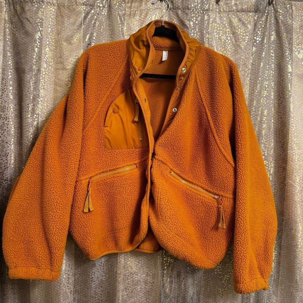 Free People Hit The Slopes Fleece‎ Jacket Russet Orange Oversized Small